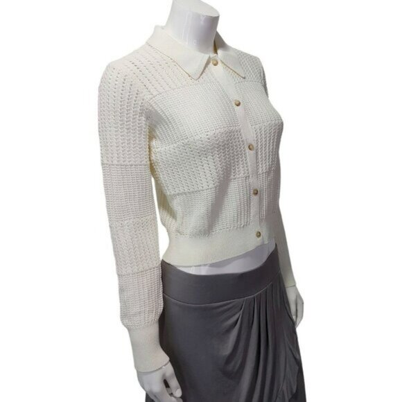 FRAME Shrunken Crochet Cardigan Ivory / Off White Women's Size Small - Picture 4 of 13